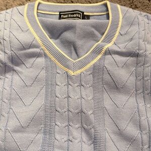 Vintage Paul Fredrick Varsity Cable Knit Blue 100% cotton Vest size L unisex